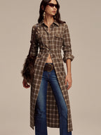 Plaid Button Front Shirt Dress with Waist Tie