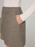 Herringbone Mini Skirt without Belt High-Waisted Wool Blend