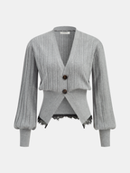 Lace Hem Ribbed Knit Cardigan | Classic Women's Outerwear Sweater