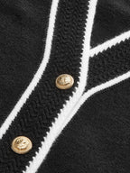 Contrast Trim Metal Button Wool-Blend Cardigan for Women Fall Fashion
