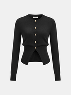 Metal Button Knit Cardigan Cozy Long Sleeve Sweater