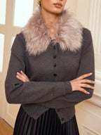 Faux Fur Collar Button-Front Cardigan Stylish Winter Essential