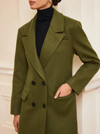 Double-Breasted Belted Long Coat for Women Winter Elegance