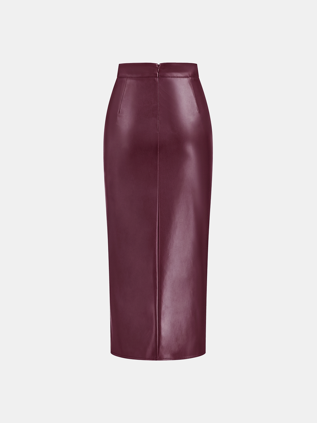 Ruched Slit PU Leather Midi Skirt High Waist Fashionable Style