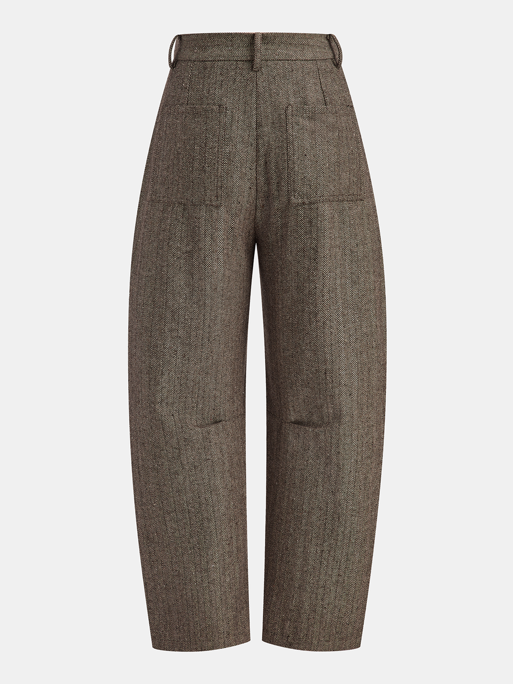 Mid-Waist Herringbone Curved-Leg Casual Trousers for Women
