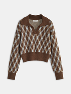 Men's Stylish Argyle Patterned Collared Knit Sweater Perfect for Layering