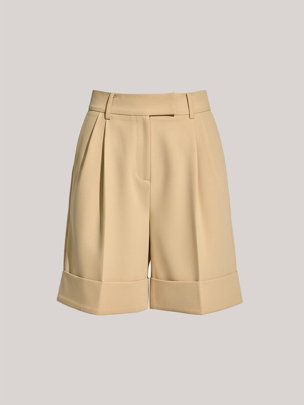 Pocket Mid-Waist Pleated Cuffed Shorts, Elastic Versatile Summer Casual Wear