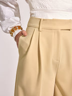 Pocket Mid-Waist Pleated Cuffed Shorts, Elastic Versatile Summer Casual Wear