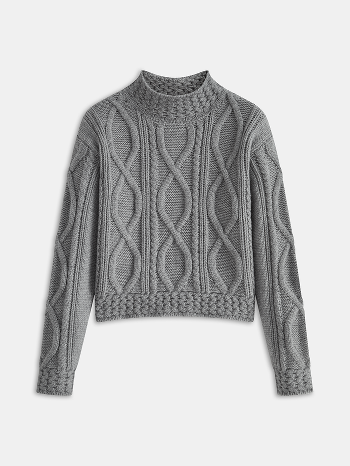 Cable Knit Mock Neck Sweater Classic Pullover Winter Apparel