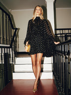 Foil Spot Print Cami Dress with Matching Cape Elegant Evening Wear