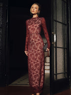 Lace Long Sleeve Fitted Backless Maxi Dress for Evening Events