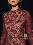 Lace Long Sleeve Fitted Backless Maxi Dress for Evening Events