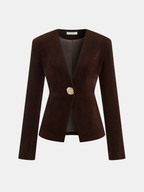 Metal Button Velvet Blazer - Elegant Tailored Women's Evening Jacket