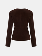 Metal Button Velvet Blazer - Elegant Tailored Women's Evening Jacket