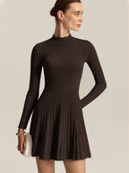 Mock Neck Flared Sweater Dress Casual Long Sleeve Winter