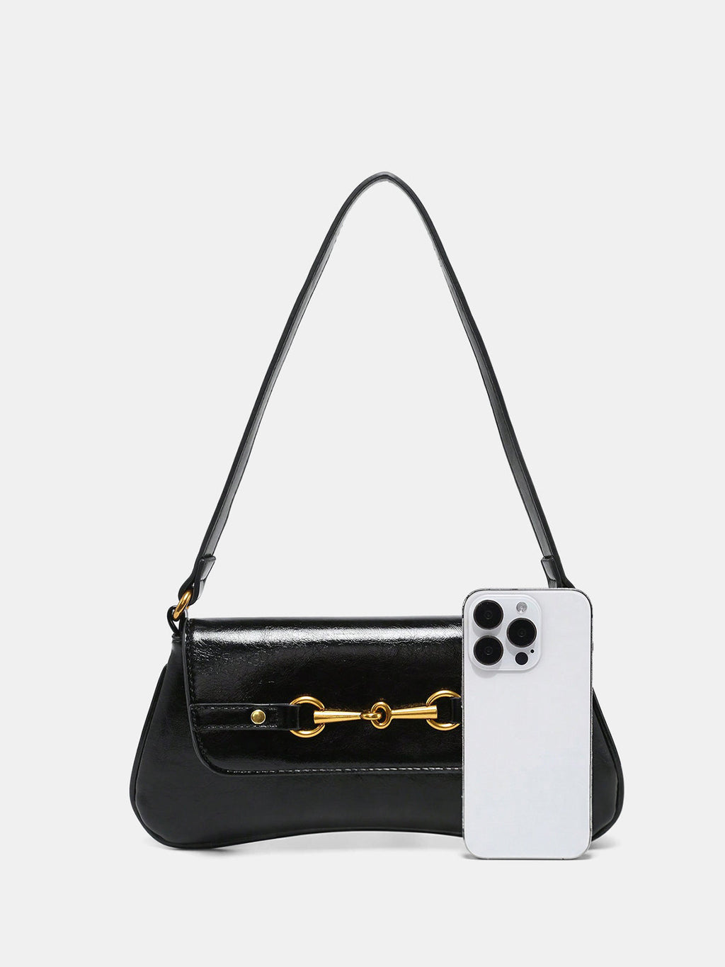 Horsebit PU Leather Shoulder Bag with Adjustable Strap