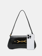 Horsebit PU Leather Shoulder Bag with Adjustable Strap