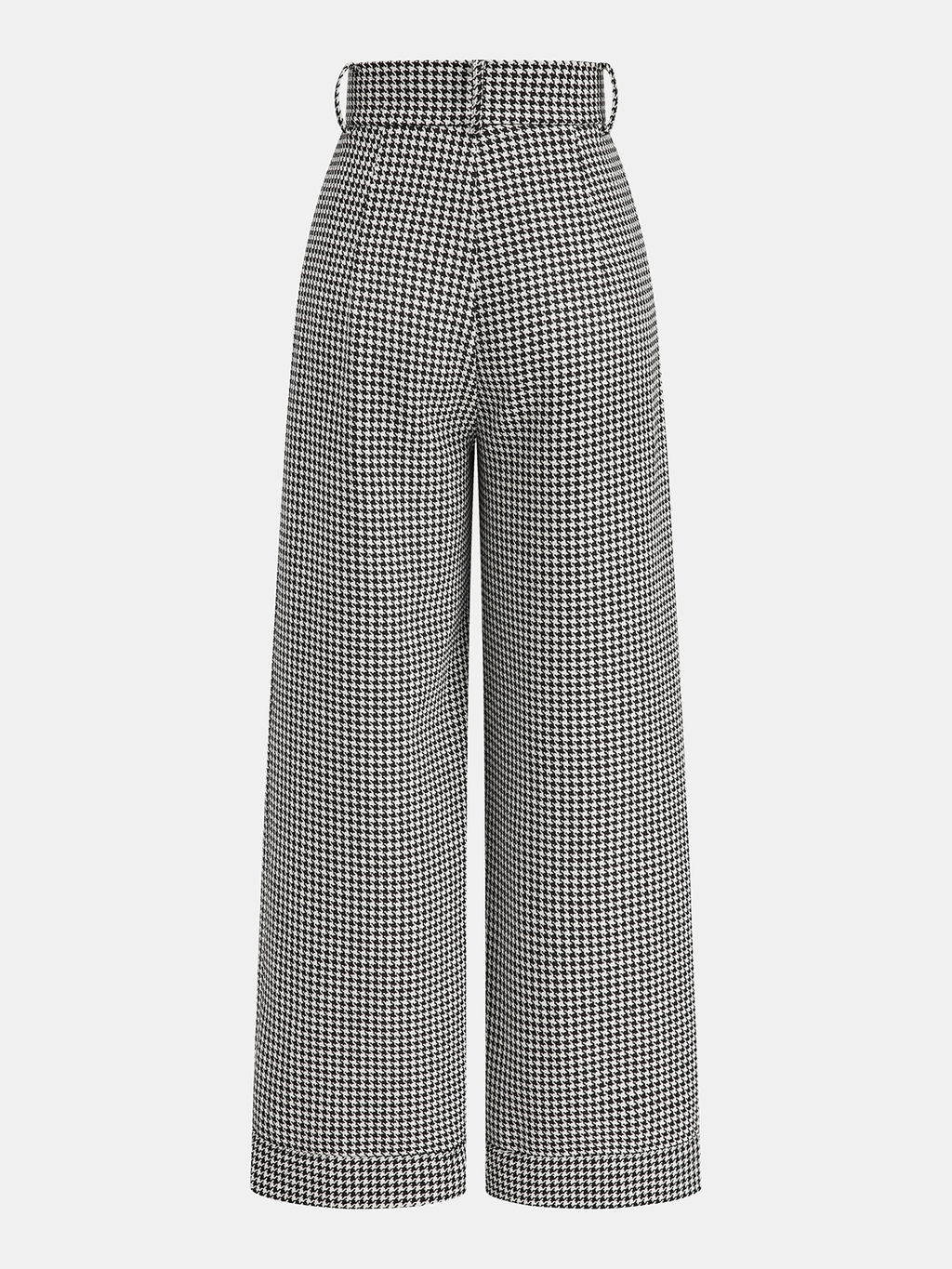 Houndstooth Pleated Buttoned Wide Leg Fashion Pants for Women