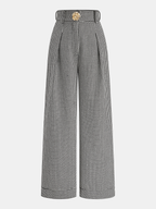 Houndstooth Pleated Buttoned Wide Leg Fashion Pants for Women