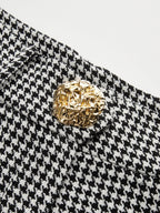 Houndstooth Pleated Buttoned Wide Leg Fashion Pants for Women