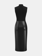 Faux Leather Panel Mock Neck Sleeveless Dress for Women, Elegant Party Outfit