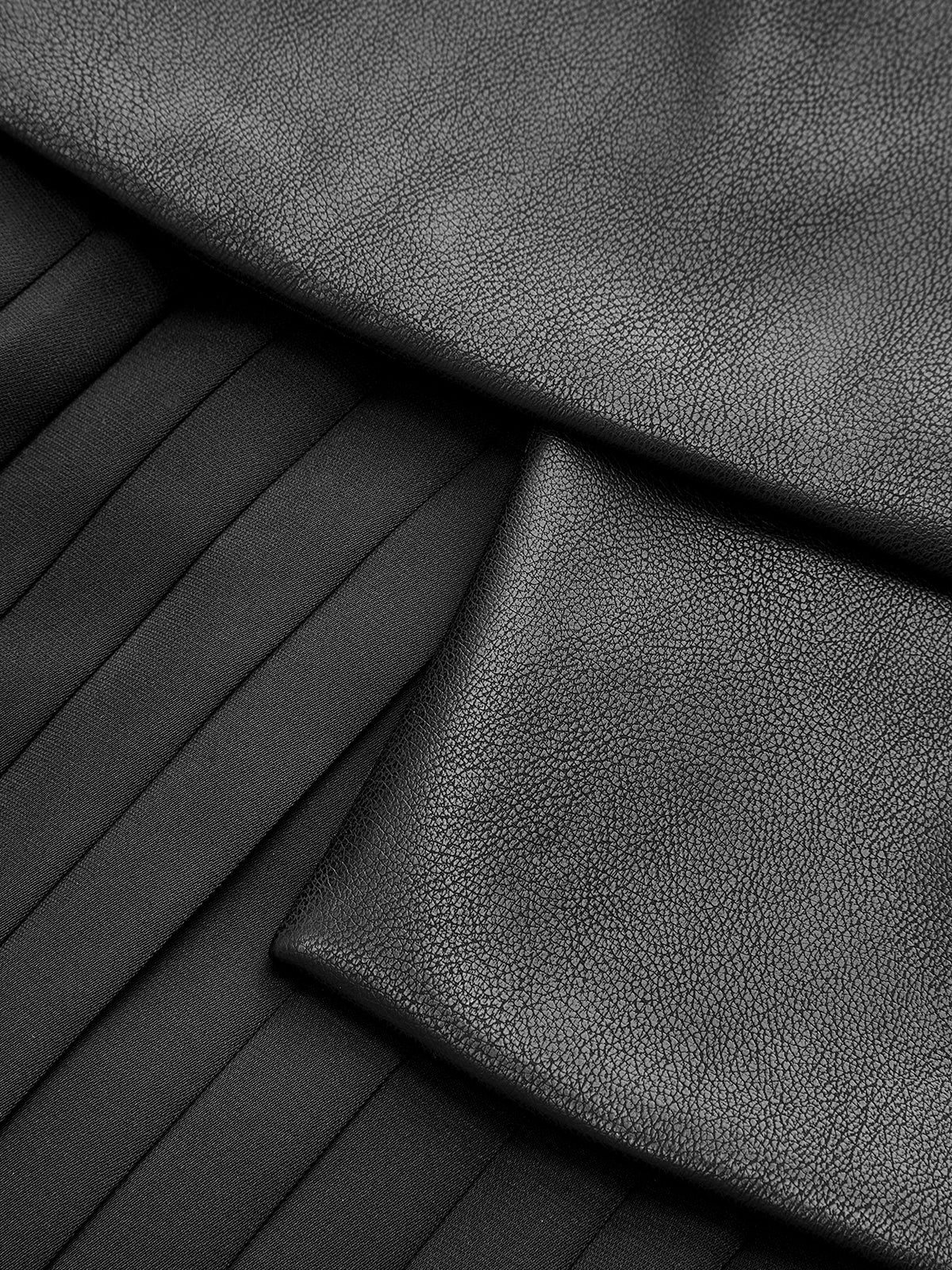 Pleated Panel Sleeveless PU Leather Dress for Women Classic Style