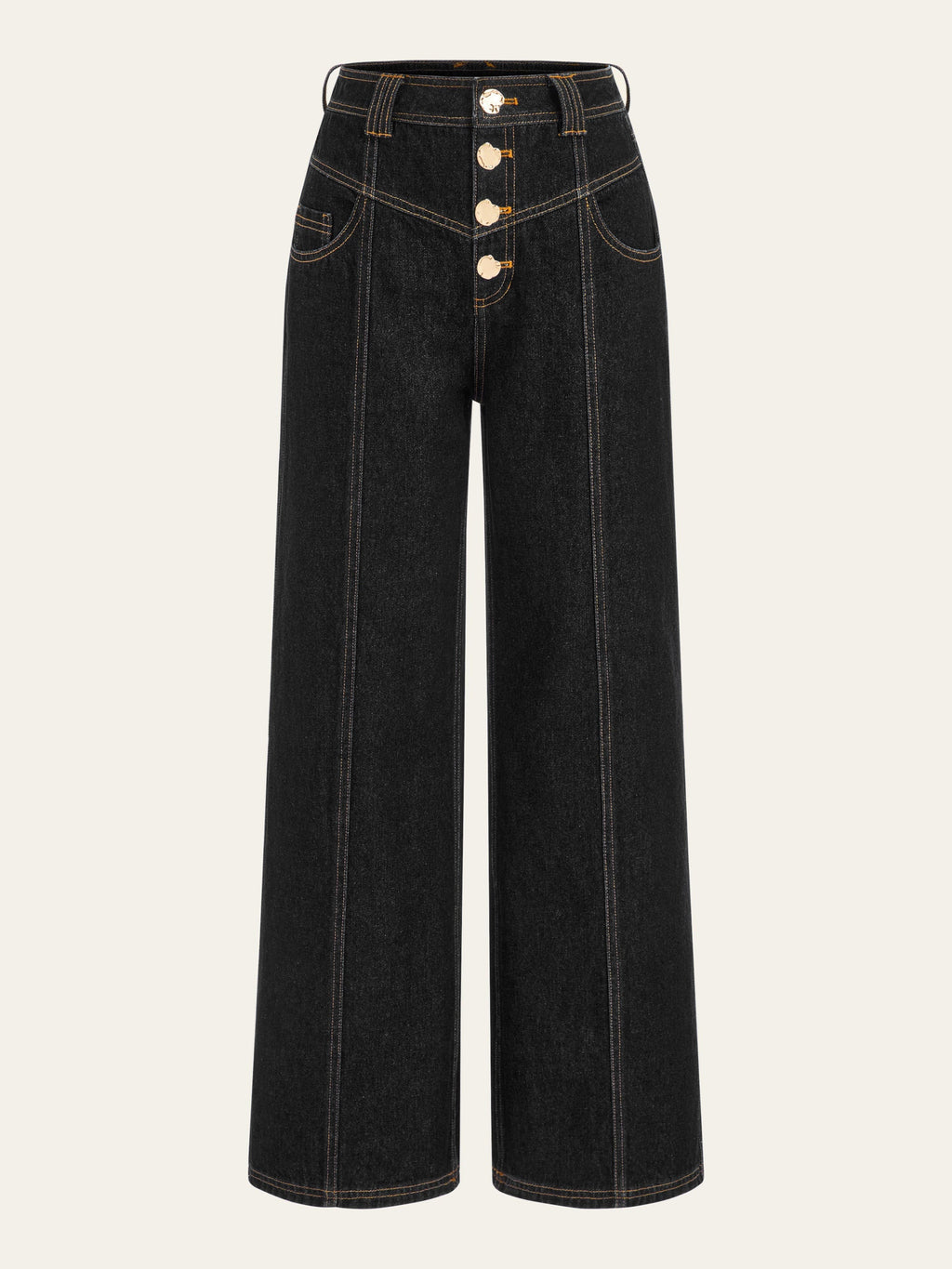 Mid-Waist Wide-Leg Button Front Jeans with Classic Denim Style