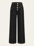 Mid-Waist Wide-Leg Button Front Jeans with Classic Denim Style