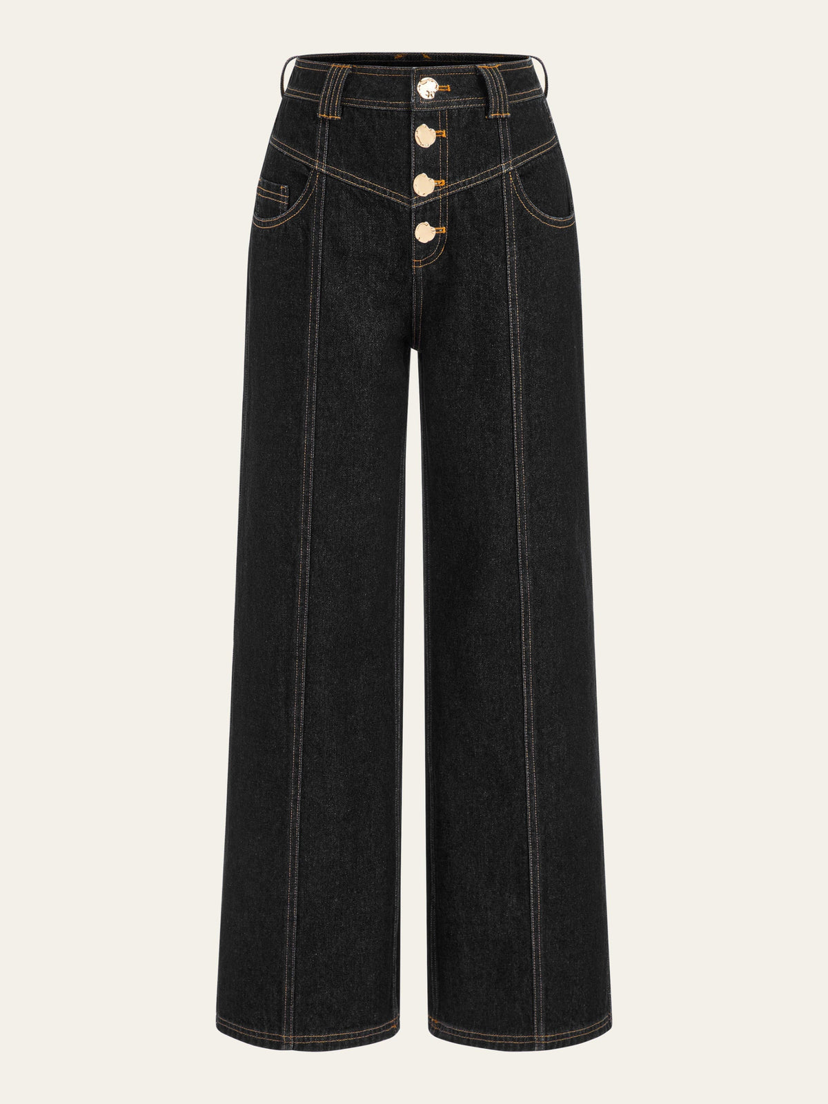Mid-Waist Wide-Leg Button Front Jeans with Classic Denim Style