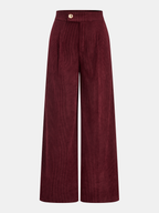 Pleated Cotton Corduroy Wide Leg Pants High Waist Casual Fit