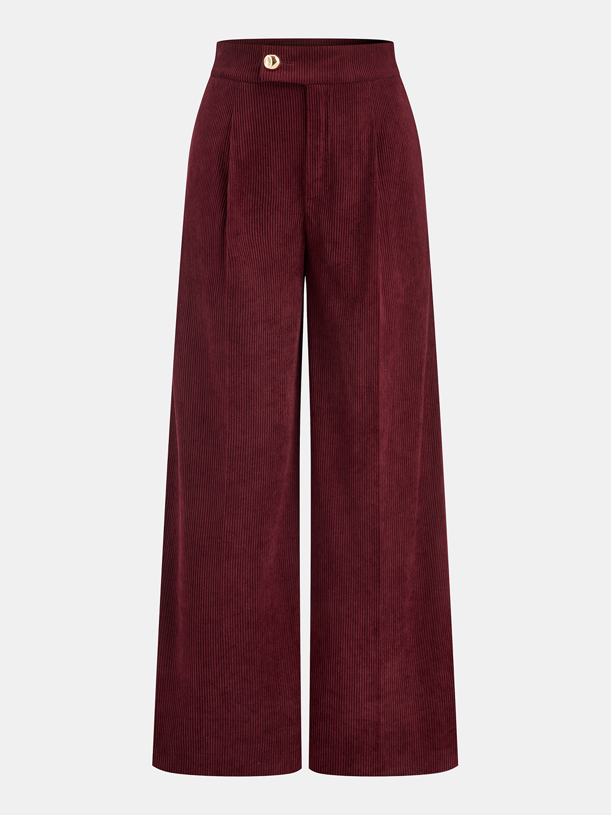 Pleated Cotton Corduroy Wide Leg Pants High Waist Casual Fit