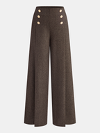Buttoned Twill Retro Pants Vintage Inspired High Waist Fit