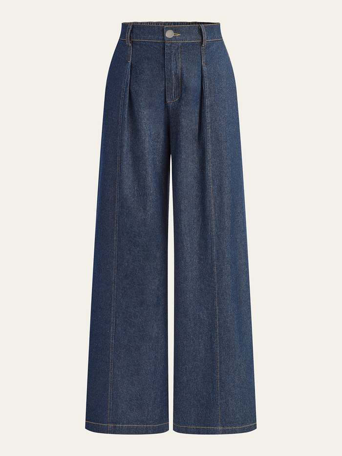 Mid-Waisted Wide-Leg Denim Pants for Women Casual and Stylish