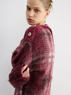 Wool Blend Plaid Asymmetric Collar Buttoned Sweater for Winter Comfort