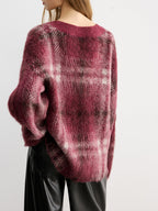 Plaid V-Neck Wool-Blend Sweater Cozy Winter Essential
