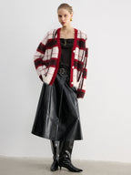 Knit Fluffy Checkered Cardigan for Women Cozy Fall Essential
