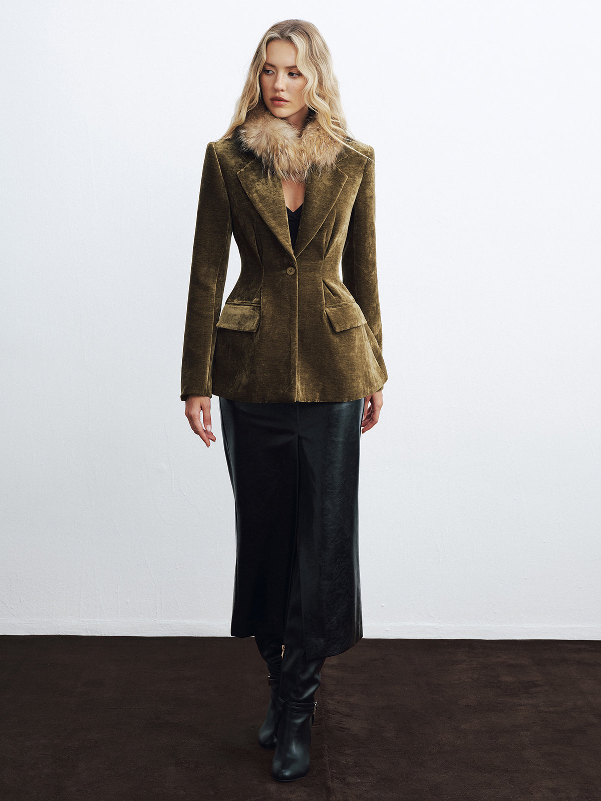 Velvet Single Button Blazer Fashionable Elegant Office Wear