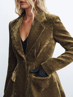 Velvet Single Button Blazer Fashionable Elegant Office Wear