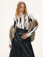 Zebra Print Turtleneck Long-Sleeve Top for Women Casual Fit