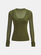 2 in 1 Long Sleeve Knit Top for Women Casual Layered Look