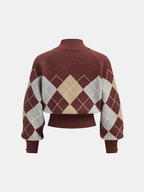 Mock Neck Argyle Sweater for Women Classic Pattern Pullover