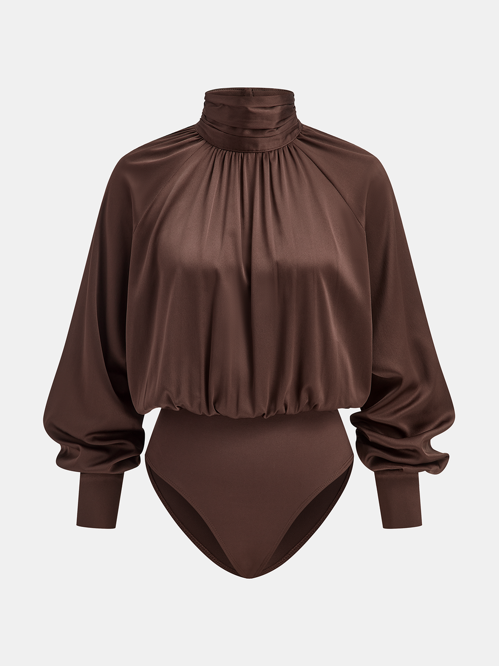 Satin Turtleneck Bodysuit for Women Long Sleeve Slim Fit