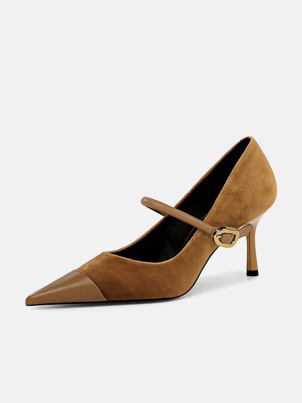 Faux Suede Pointed-Toe Mary Jane Pumps Classic Heels Comfort Fit