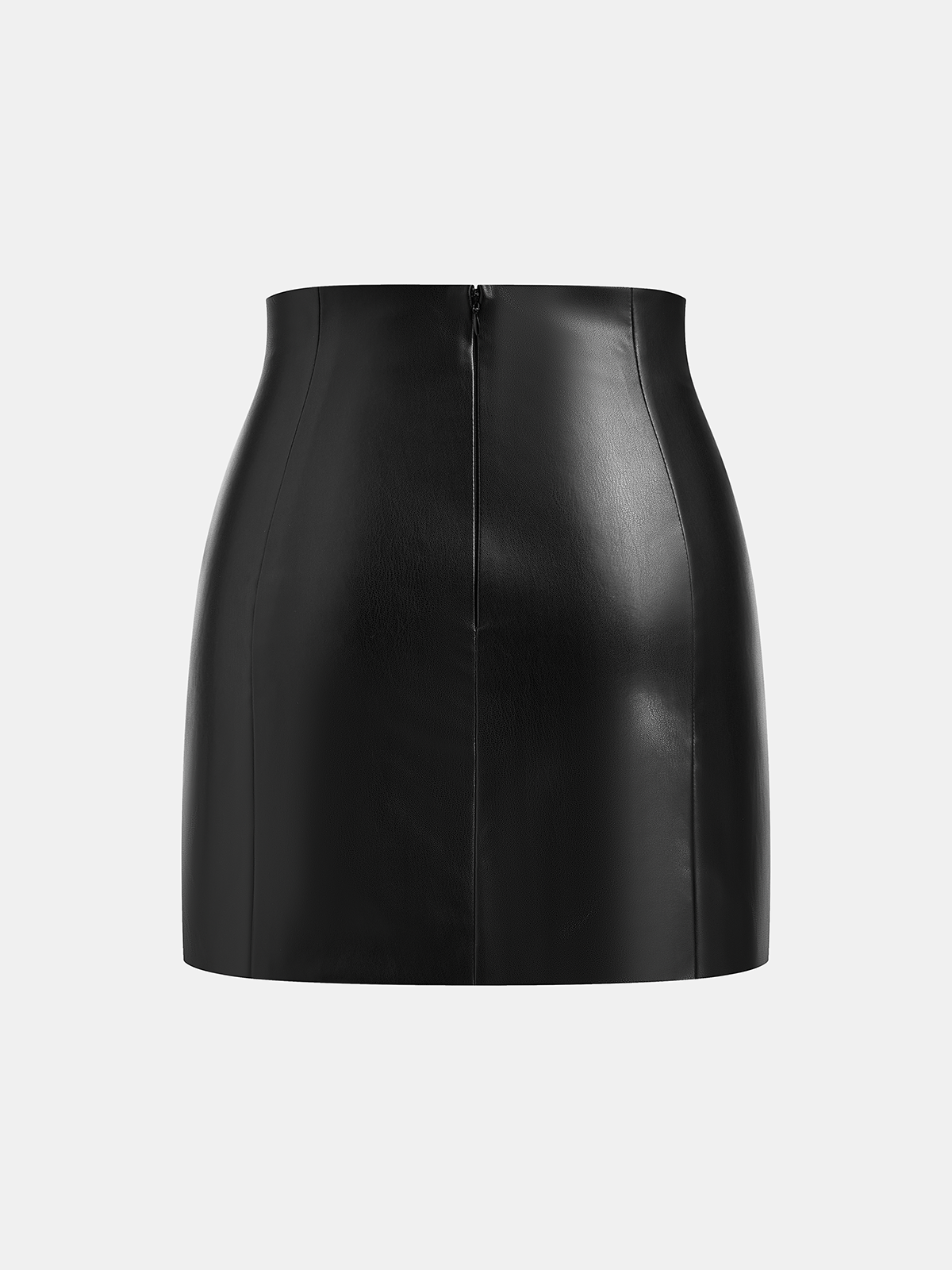 Metal Detail Faux Leather Mini Skirt with High Waist Design