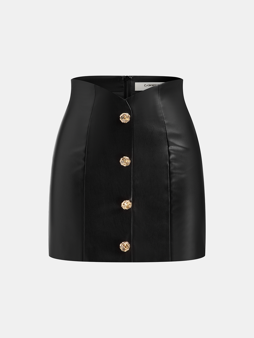 Metal Detail Faux Leather Mini Skirt with High Waist Design