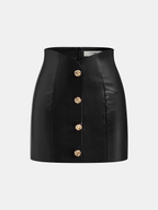 Metal Detail Faux Leather Mini Skirt with High Waist Design