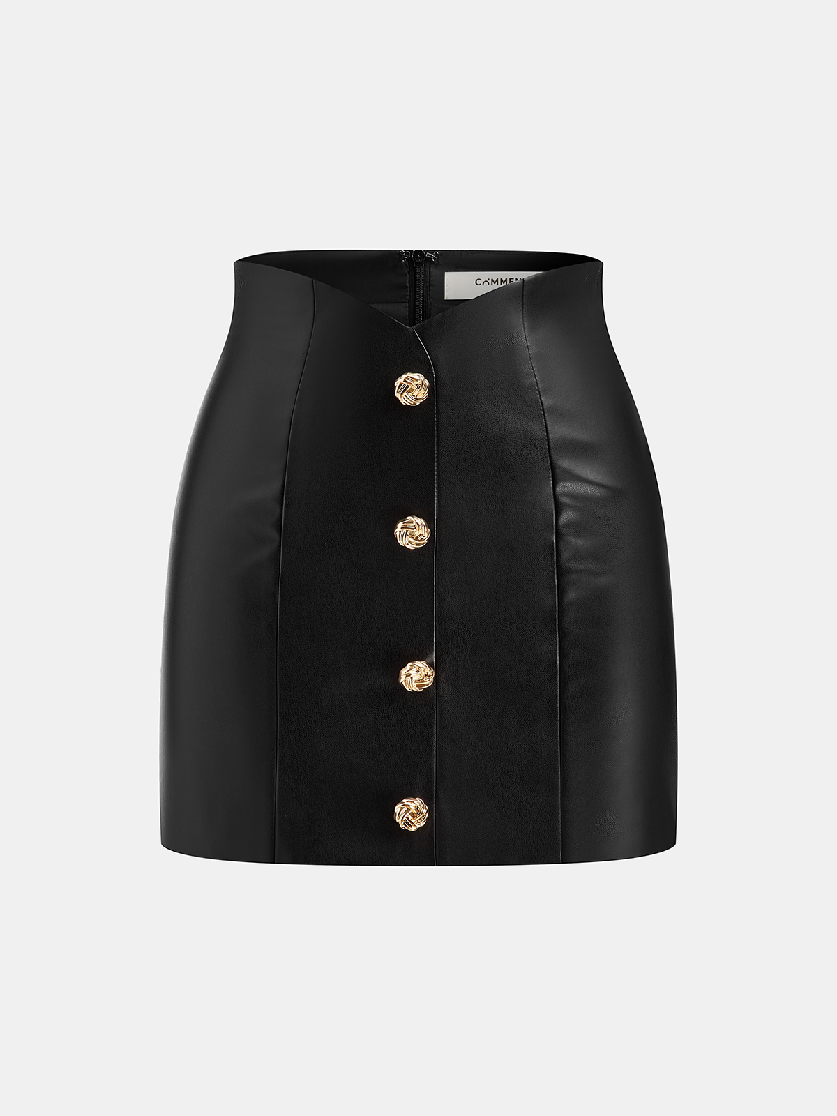 Metal Detail Faux Leather Mini Skirt with High Waist Design