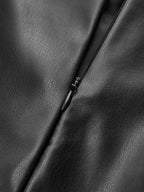 Metal Detail Faux Leather Mini Skirt with High Waist Design