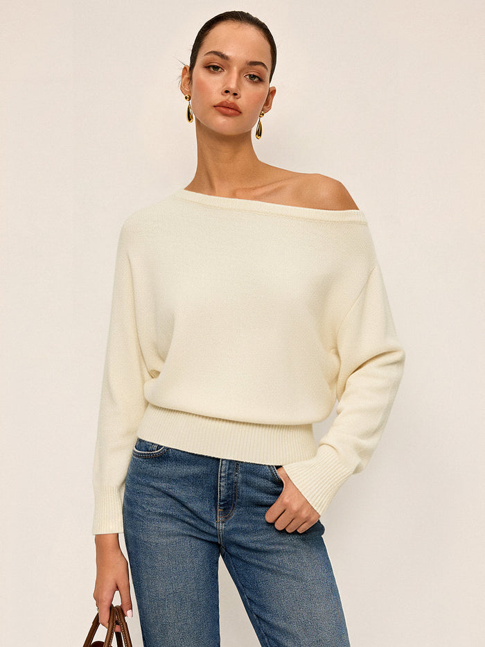 Off-Shoulder Knit Sweater for Women Cozy Winter Style