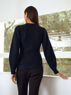 Button-Front Crew Neck Ribbed Knit Cardigan with Long Sleeves Essential